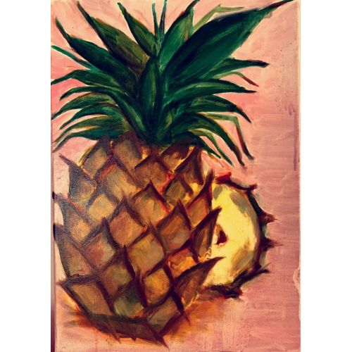 Ananas, Melike Nur Türkoğlu TUVAL ÜZERİ YAĞLI BOUA Yağlıboya Tablo Orijinal Tablo