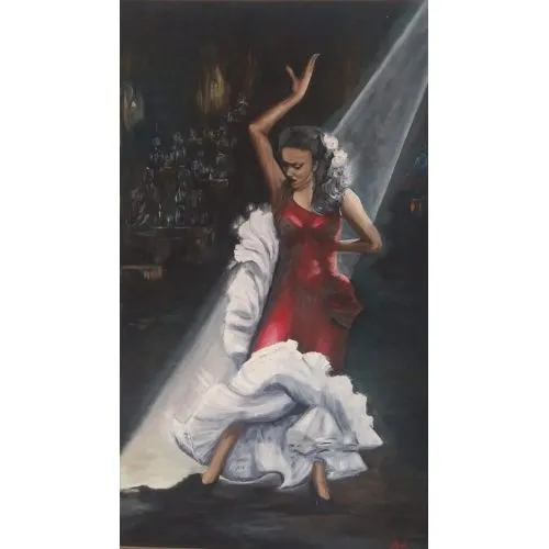 Flamenco Dancer In Red Dress, Ayse Cakin Flamenco Dancer in Red Dress Oil Paint Paintings