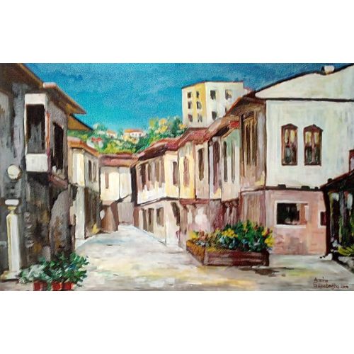 Hamamönü Ankara, Aziz Güzeloğlu Hamamönü Ankara Yağlıboya Tablo Orijinal Tablo