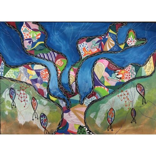 Bilimsel Hayat Ağacı, Nezaket Türkel Sesli 70cmx50cm, Tuval üzeri akrilik, akrilik mürekkep ve akrilik kallem boya   2018