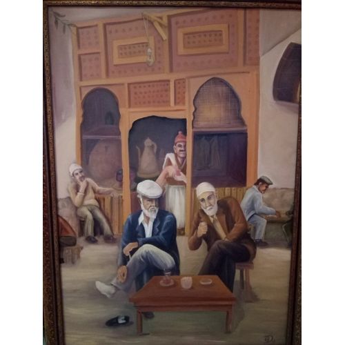 Çayevi, Gökhan Duran Çayevi Yağlıboya Tablo Orijinal Tablo