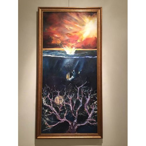 Kalpteki Derinlik, Hülya Demircan Canvas üzerine orjinal el emeği yağlı boya tablodur.Boyut. 50x120dir.Tarih :20.02.2018dir.
