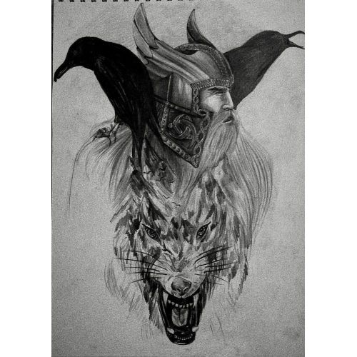 Ragnarok Ecem Yıldırım 35x50 kağıt üzerine kara kalem Karakalem Orijinal Tablo