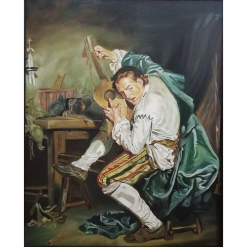 Gitarist, Emine Dilber Işık RÖPRODÜKSİYON ÇALIŞMASI Gitarist | Jean-Baptiste Greuze | 1755    Sanatçı, Fransız