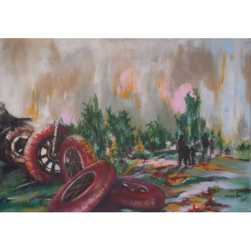 Atıklar, Turgay Sarı 35x50 Tuval Üzerine Akrilik Çalışma Akrilik Orijinal Tablo