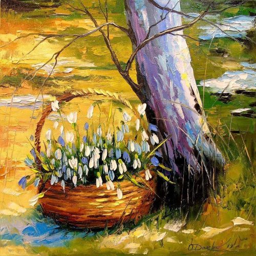 Basket With Snowdrops, Olha Darchuk