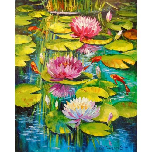 Beautiful Pond, Olha Darchuk Beautiful pond oil painting on canvas without frame as the edges are painted, 100% work with high