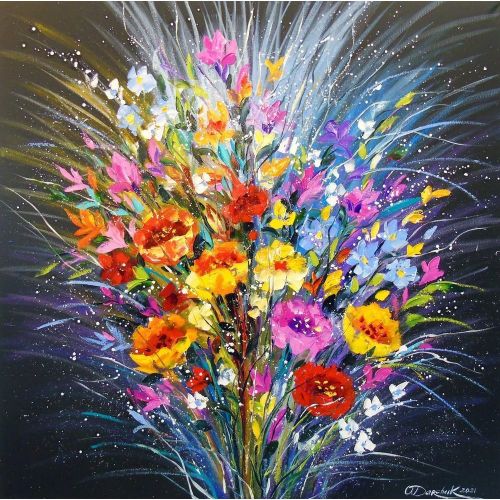 Bouquet Of Flowers For Happiness, Olha Darchuk Bouquet of flowers for happiness oil painting on canvas without a frame as the