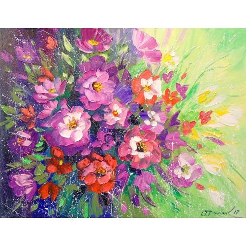 Bouquet Of Flowers, Olha Darchuk Bouquet of flowers in oil on canvas without frame, as the edges are painted, for the interior or