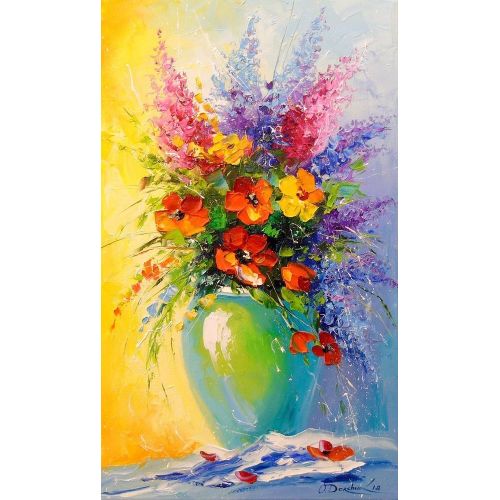 Bouquet Of Meadow Flowers, Olha Darchuk Bouquet of meadow flowers oil painting on canvas without frame as the edges are painted