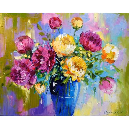 Bouquet Of Peonies İn A Vase, Olha Darchuk Bouquet of peonies in a vase oil painting without frame since the edges are painted