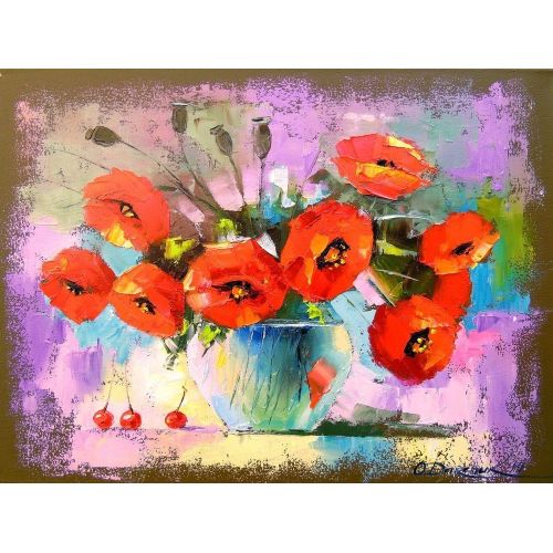 Bouquet Of Poppies, Olha Darchuk Картина маслом Букет маков без рамки, так как края