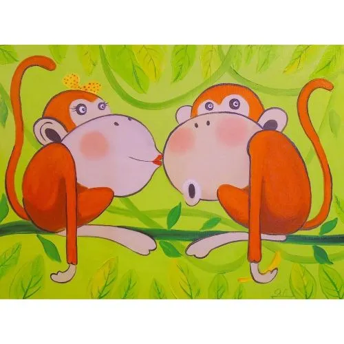 Love Monkeys, Olha Darchuk Yağlıboya Tablo Love Monkeys, Olha Darchuk Love monkeys oil painting without frame since the edges are painted, 100 % handmade with palette knife