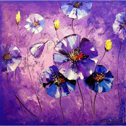 Purple Flowers, Olha Darchuk Purple flowers oil painting without frame since the edges are painted, 100% handmade with palette