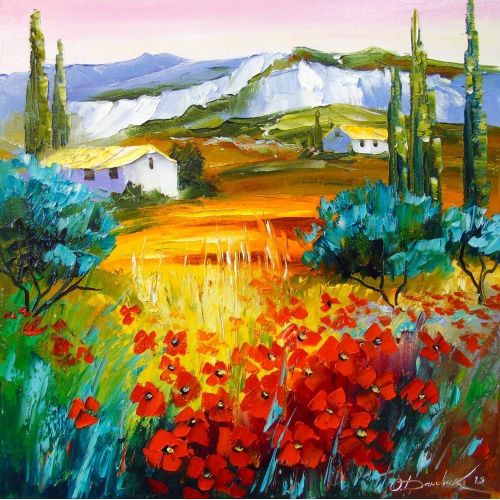 Summer İn The Mountains, Olha Darchuk Summer in the mountains oil painting ,unframed since the edges are painted 100 % handmade