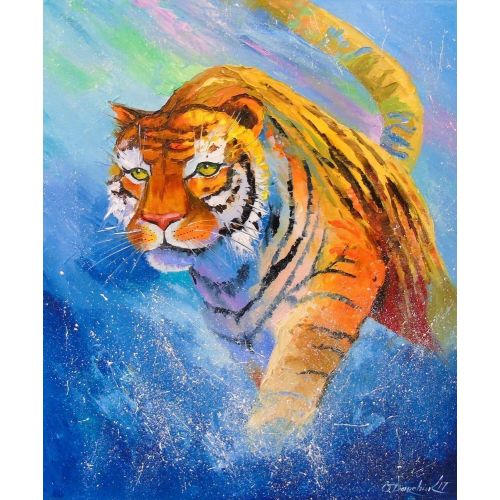 Tiger, Olha Darchuk Tiger oil on canvas without frame, as the edges are painted, for interior or for gift. Decorate your interior