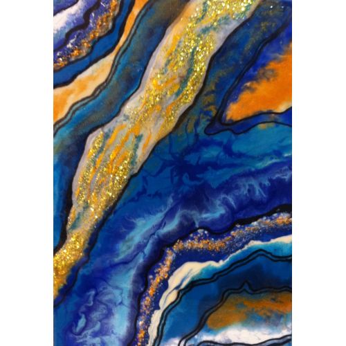 Mavi Hayal, Canip Safranbolulu 50x70x3  cm. Ebatlarında tuval üzerine akralik, altın sim , epoksi olarak karışık teknik