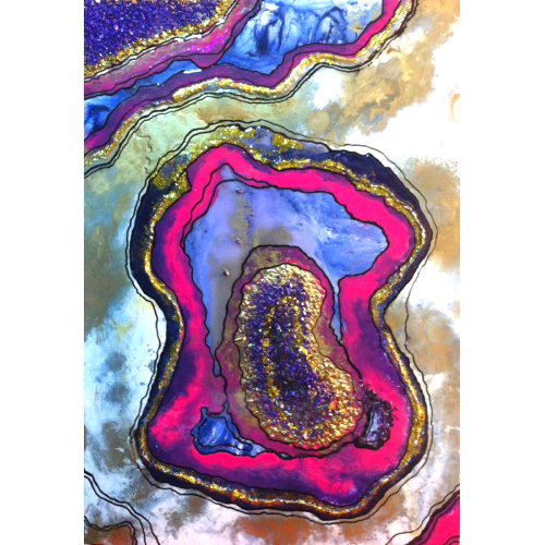 Geode 3, Canip Safranbolulu 70x100x5 cm Tuval üzerine akraliķ, epoksi, altın sim, altın yaldız, natural taş, kristal olarak