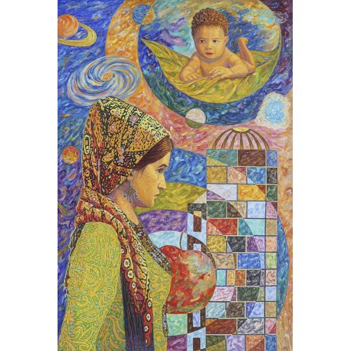 Motherhood, Gyvanchmyrat Hojanyyazov Oil on Canvas, size 140 х 94 sm., 2016 year. Yağlıboya Tablo Orijinal Tablo