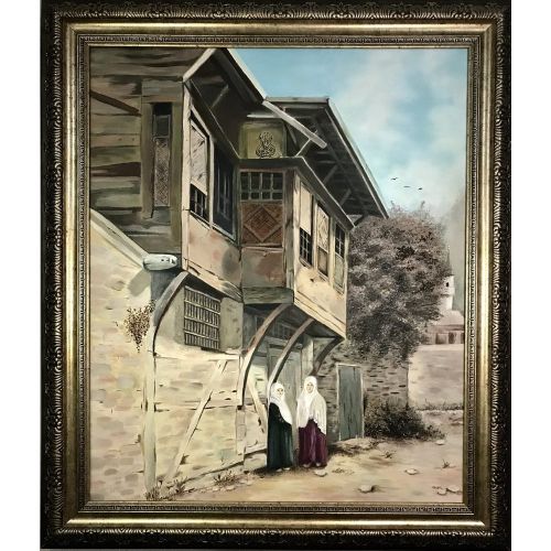 Eski İstanbul 3, Selim Yerli Çerçeveli, 50x60, reprodüksiyon, yağlı boya tablo.  Reprodüksiyon Tablo Orijinal Tablo
