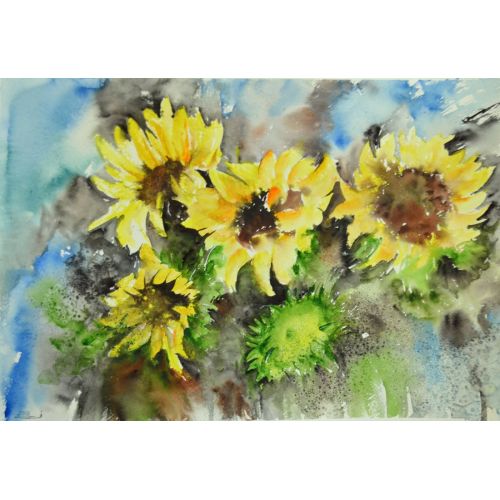 Sunflower 1, Fereshteh Haghtalab suluboya2018 fabrikasyon kağıt aziz petersburg suluboya Suluboya Orijinal Tablo