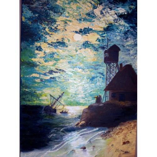 Gece, Deniz, Elçin Ergün 40x60 cm Tuval üzerine spatula, yağlı boya Yağlıboya Tablo Orijinal Tablo