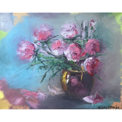 Saksı Çiçekleri, Galiya Urusova Saksı Çiçekleri Yağlı Boya Tablosu, tuval 40 x 50 x 2 cm. Orijinal, 2018 Yağlıboya