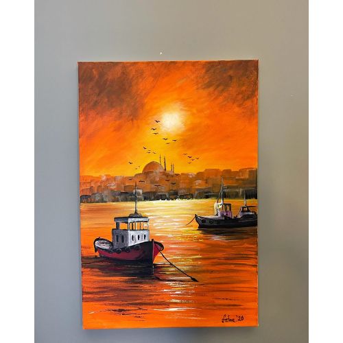 İstanbul, Fatma Şahan tuval-akrilik boya, fatma şahan Akrilik Orijinal Tablo