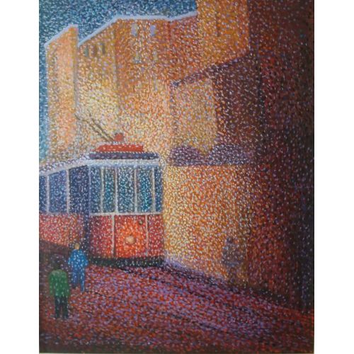Beyoğlu Tramvayı, Fatih Sarmanlı Beyoğlu Tramvayı 50x70 cm Yağlıboya tablo Yağlıboya Tablo Orijinal Tablo