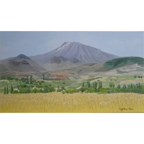 Erciyes Dağı Ve Çevresi, Gökhan Yaşar Yağlıboya Tablo Erciyes Dağı Ve Çevresi, Gökhan Yaşar Erciyes Dağı ve Çevresi 40 x 70 Tuval üzerine yağlı boya 2017 Gökhan Yaşar