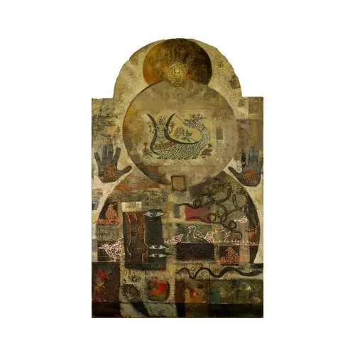 Şahmeran, Asaf Zeki Yüksel oil paint on wood and mix media Yağlıboya Tablo Orijinal Tablo