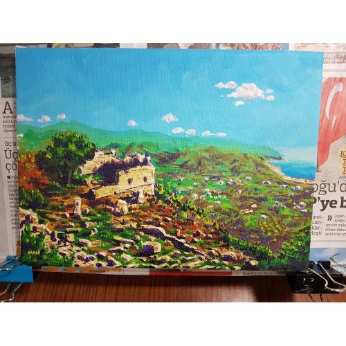 Antik Harabeler, Mehmet Emre Mahsereci Tuval üzerine akrilik 24x 18cm küçük tuval uzerine detayli bir sekilde