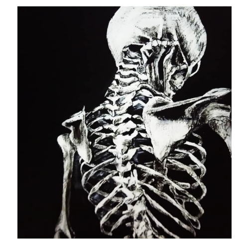 Derisiz Kadın İskeleti, Ayşe Taşdelen Derisiz kadın adlı akrilik çalışma tablosu. Tablo 35cm genişlik 50cm yükseklik