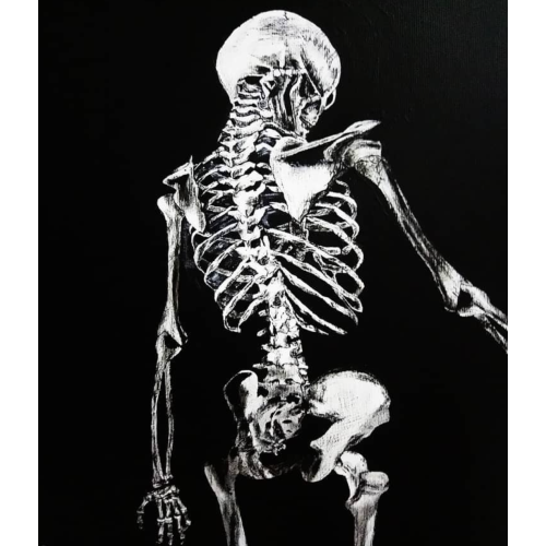 Derisiz Kadın İskeleti, Ayşe Taşdelen Derisiz kadın adlı akrilik çalışma tablosu. Tablo 35cm genişlik 50cm yükseklik