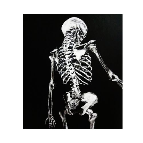 Derisiz Kadın İskeleti, Ayşe Taşdelen Derisiz kadın adlı akrilik çalışma tablosu. Tablo 35cm genişlik 50cm yükseklik