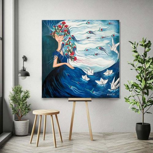Çinilerin Dansı, Gülay Yur Ünaldı 80cm x 80cm Tuval üzerine akrilikİmzalı, sertifikalı 2025Çerçevesizdir Akrilik