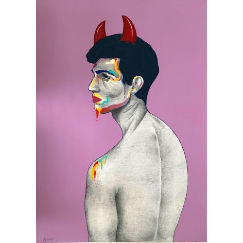 Devil, Begüm Mert Tuval üzerine karışık teknik 50x70 cm Begüm Mert Karma Teknik Orijinal Tablo