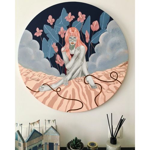 Tek, Begüm Mert Begüm Mert  Tek  89x89 cm Tuval üzerine karışık teknik Doğanın içinde ufak bir ot parçasıyla ne