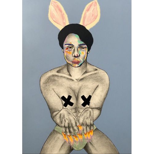 Tavşan, Begüm Mert Tuval üzerine karışık teknik 50x70 cm Begüm Mert Suluboya Orijinal Tablo