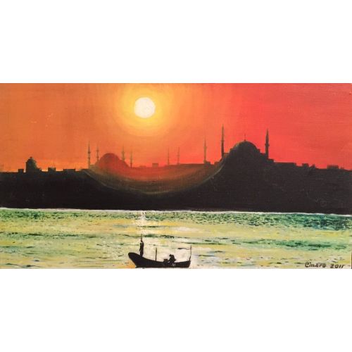 İstanbul Manzarası, Çinara Rüstemli İstanbul Manzarası Yağlıboya Tablo Orijinal Tablo