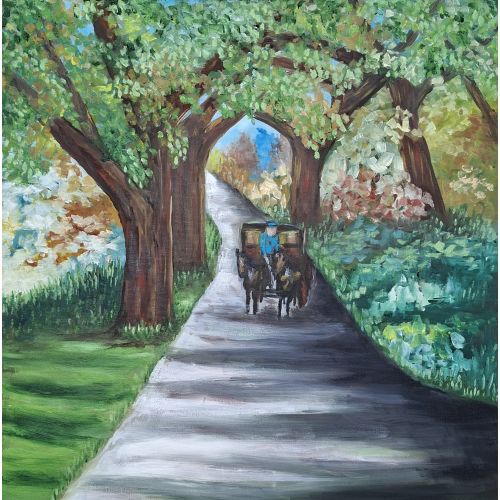Forest and road, Ayfer İlbi Painted with oil on a 40x40 canvas Oil Paint Paintings