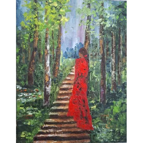 Girl and Forest, Ayfer Ilbi Oil Paint Girl and Forest, Ayfer Ilbi 25×35 cm oil painting on canvas, created using the impasto technique with brushes and a palette