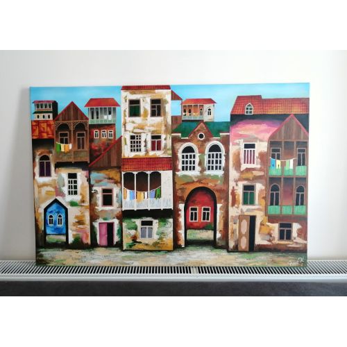 Eski Mahalle, Fırat Kurt Tuval üzerine akrilik çalışma. 60x90 cm boyutlarında kaliteli tuval ve kaliteli boyalar