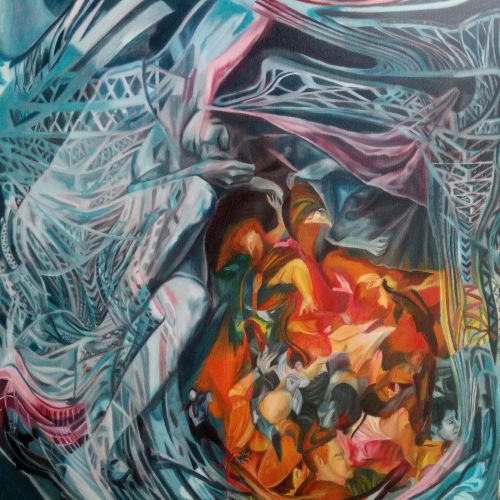 Çöküş Iı, Esin Berk tuval üzerine yağlı boya, 80x80cm, 2021, çerçevesiz. Yağlıboya Tablo Orijinal Tablo