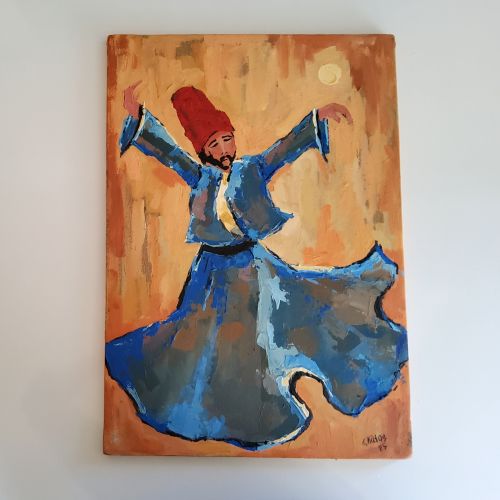 Semazen, Elena Kiltas Whirling Dervish Resim İslam Sanatı Müslüman Modern Sanatı Akrilik Boya Kanvas SADECE ORİJİNAL TABLO
