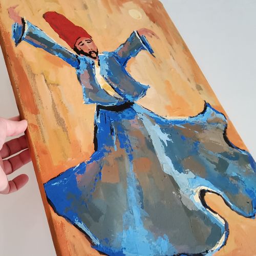 Semazen, Elena Kiltas Whirling Dervish Resim İslam Sanatı Müslüman Modern Sanatı Akrilik Boya Kanvas SADECE ORİJİNAL TABLO