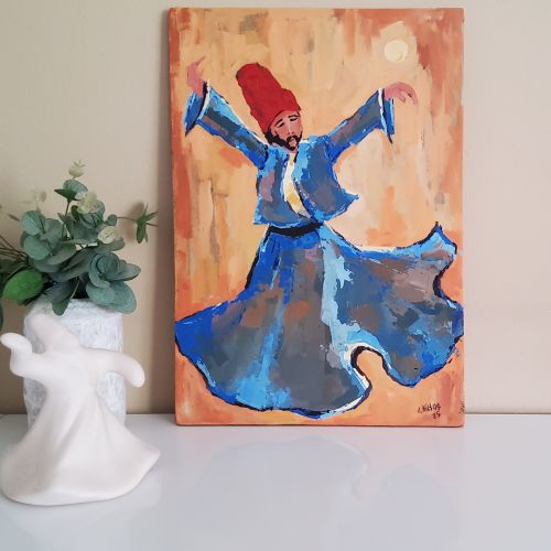Semazen, Elena Kiltas Whirling Dervish Resim İslam Sanatı Müslüman Modern Sanatı Akrilik Boya Kanvas SADECE ORİJİNAL TABLO