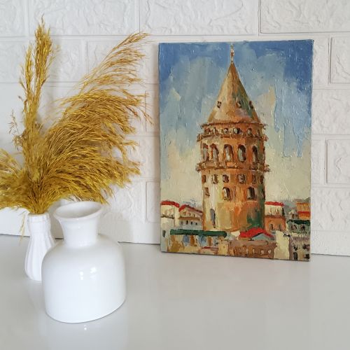 Galata Kulesi, Elena Kiltas Galata Kulesi İstanbul Tablosu Orijinal Yağlı Boya Sanatı? Tuval Modern Yarı Soyut Duvar Sanatı