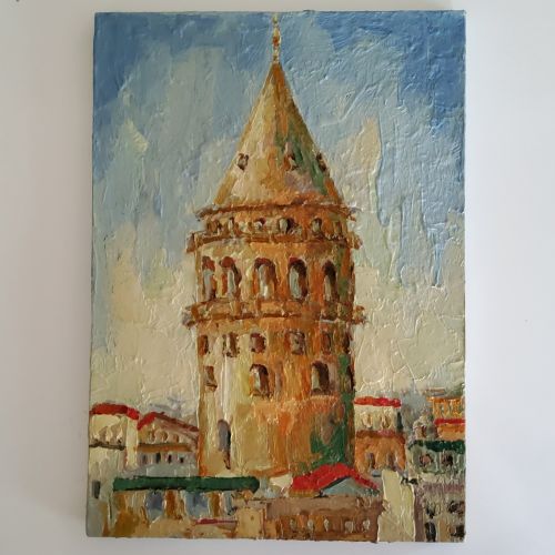 Galata Kulesi, Elena Kiltas Galata Kulesi İstanbul Tablosu Orijinal Yağlı Boya Sanatı? Tuval Modern Yarı Soyut Duvar Sanatı