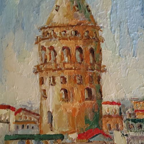 Galata Kulesi, Elena Kiltas Galata Kulesi İstanbul Tablosu Orijinal Yağlı Boya Sanatı? Tuval Modern Yarı Soyut Duvar Sanatı